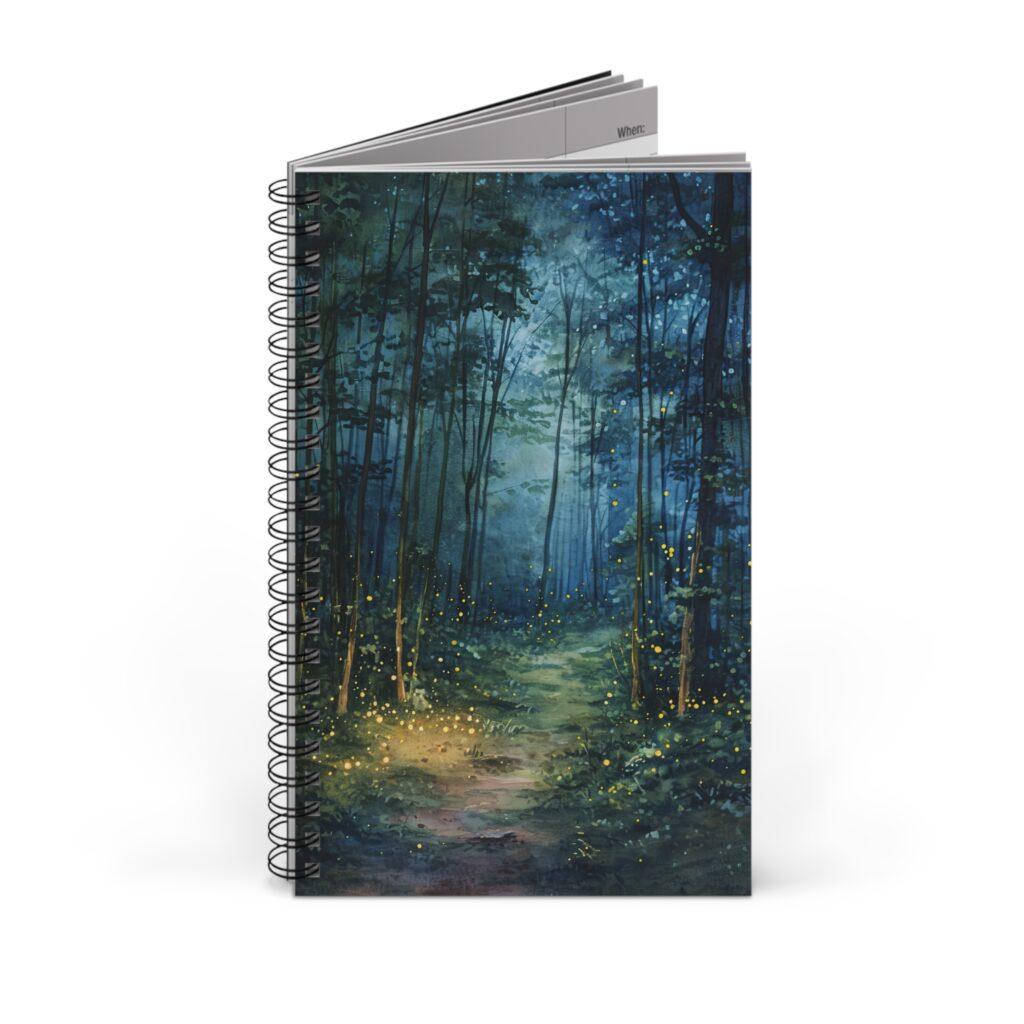Aquarell Notizbuch Wald bei Nacht &ndash; Blanko, Liniert, Punktraster, Planer