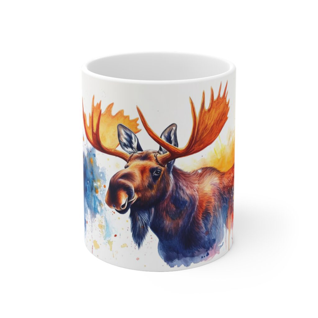 Aquarell Elch Tasse - Keramiktasse mit majest&auml;tischem Elchmotiv