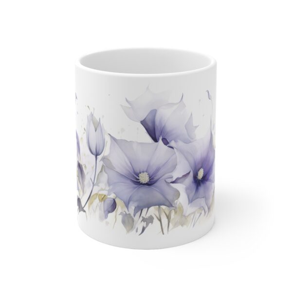 Weiße Keramik Tasse mit Mondblumen - Aquarell Blumen Design für Liebhaber von floralen Motiven