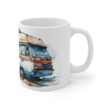 Camping Tasse im Aquarell-Stil – Weiße Keramiktasse für Wohnmobil Liebhaber