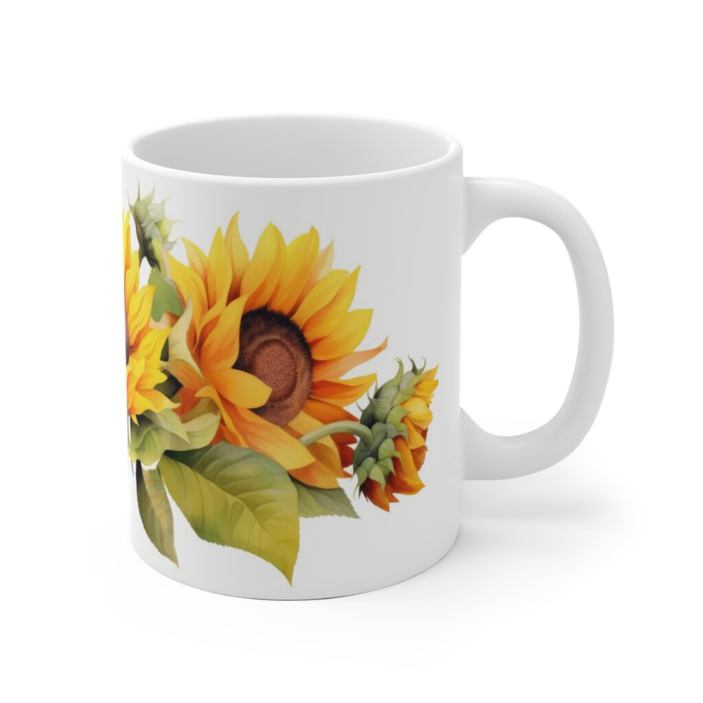 Sonnenblumen Aquarell Tasse - Farbige Blumentasse f&uuml;r Blumenliebhaber und Naturfreunde