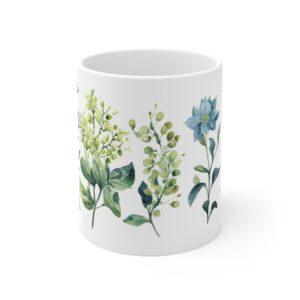 Aquarell Pflanzen Kaffeetasse - Bedruckte Geschenkidee mit Blumenmotiv