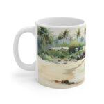 Aquarell Strand Palmen Tasse – Perfekte Geschenkidee für Urlaubsliebhaber