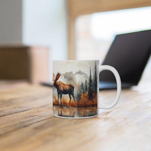 Aquarell Elch Tasse im Yukon – Naturmotiv Kaffeetasse für Tierliebhaber