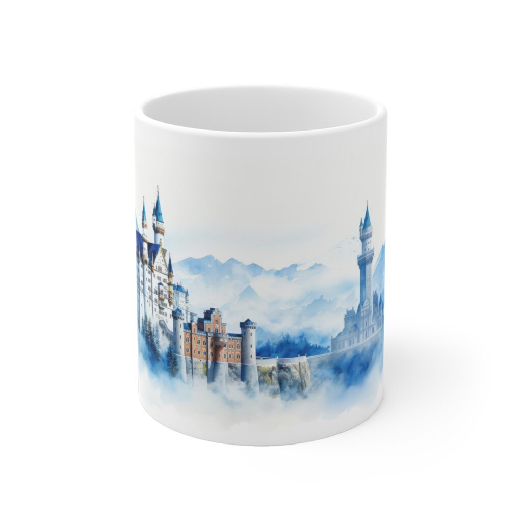Wei&szlig;e Tasse mit Neuschwanstein Motiv &ndash; Perfektes Geschenk f&uuml;r Reisefreunde und Wanderlustige
