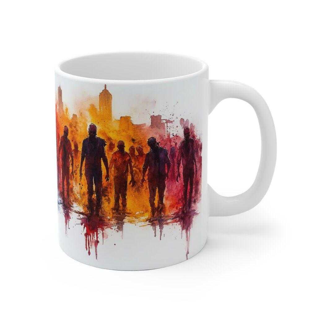 Keramiktasse Zombiehorde Aquarelldesign - Hochwertiger Druck f&uuml;r Kaffee und Tee