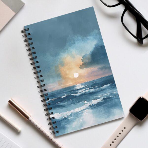 Aquarell Sonnenuntergang Meer Notizbuch – Blank, liniertes, punktkariertes und Planer-Design