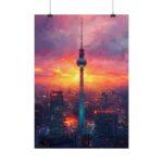 Berliner Fernsehturm im Sonnenuntergang - Aquarell Kunstposter in verschiedenen Größen