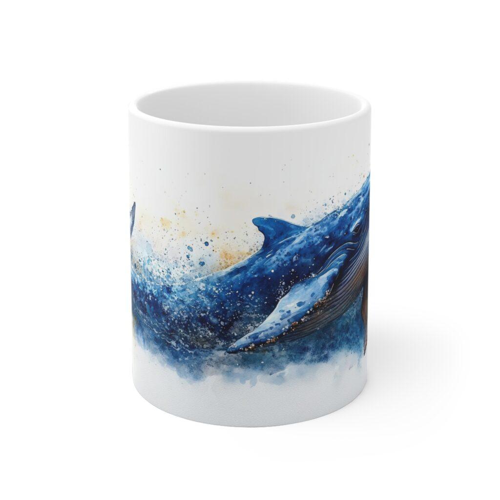 Blauwal Aquarell Tasse &ndash; Ozean Kaffeetasse f&uuml;r Meeresliebhaber