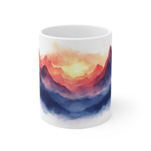 Berglandschaft Tasse mit Sonnenuntergang – Ideal für Bergfreunde, Kaffeetasse mit Komfort-Griff als Geschenk