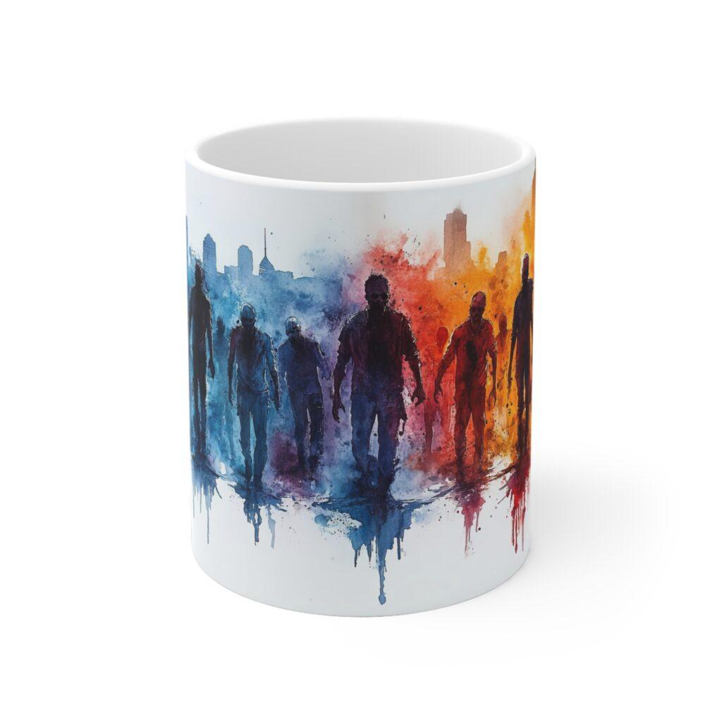 Keramiktasse Zombiehorde Aquarelldesign - Hochwertiger Druck f&uuml;r Kaffee und Tee