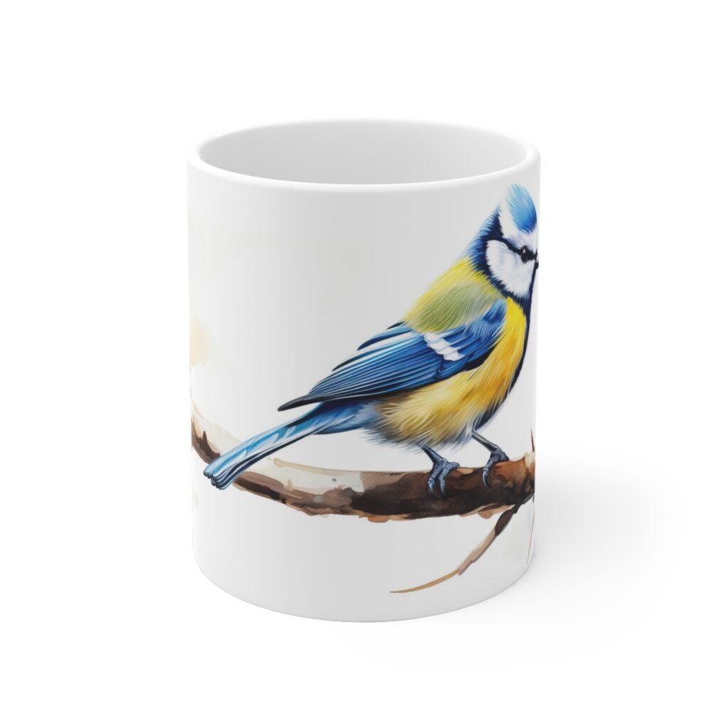 Blaumeise Aquarell Tasse - Stylischer Vogel Design Becher f&uuml;r Vogelbeobachter und Naturfreunde