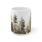 Bunte Aquarell Kaffeetasse mit Kieferwald-Motiv – Perfektes Geschenk für Naturliebhaber