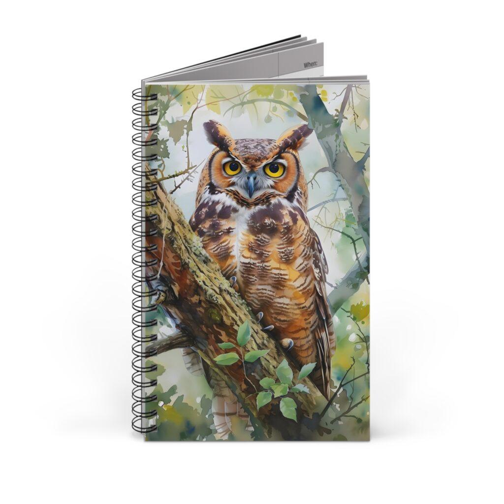 Notizbuch mit Aquarell Eule im Baum &ndash; Ideal f&uuml;r kreative Notizen und Planungen