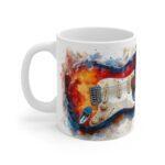 Keramiktasse mit Stratocaster Gitarre Aquarell Design – Perfekt für Musikliebhaber