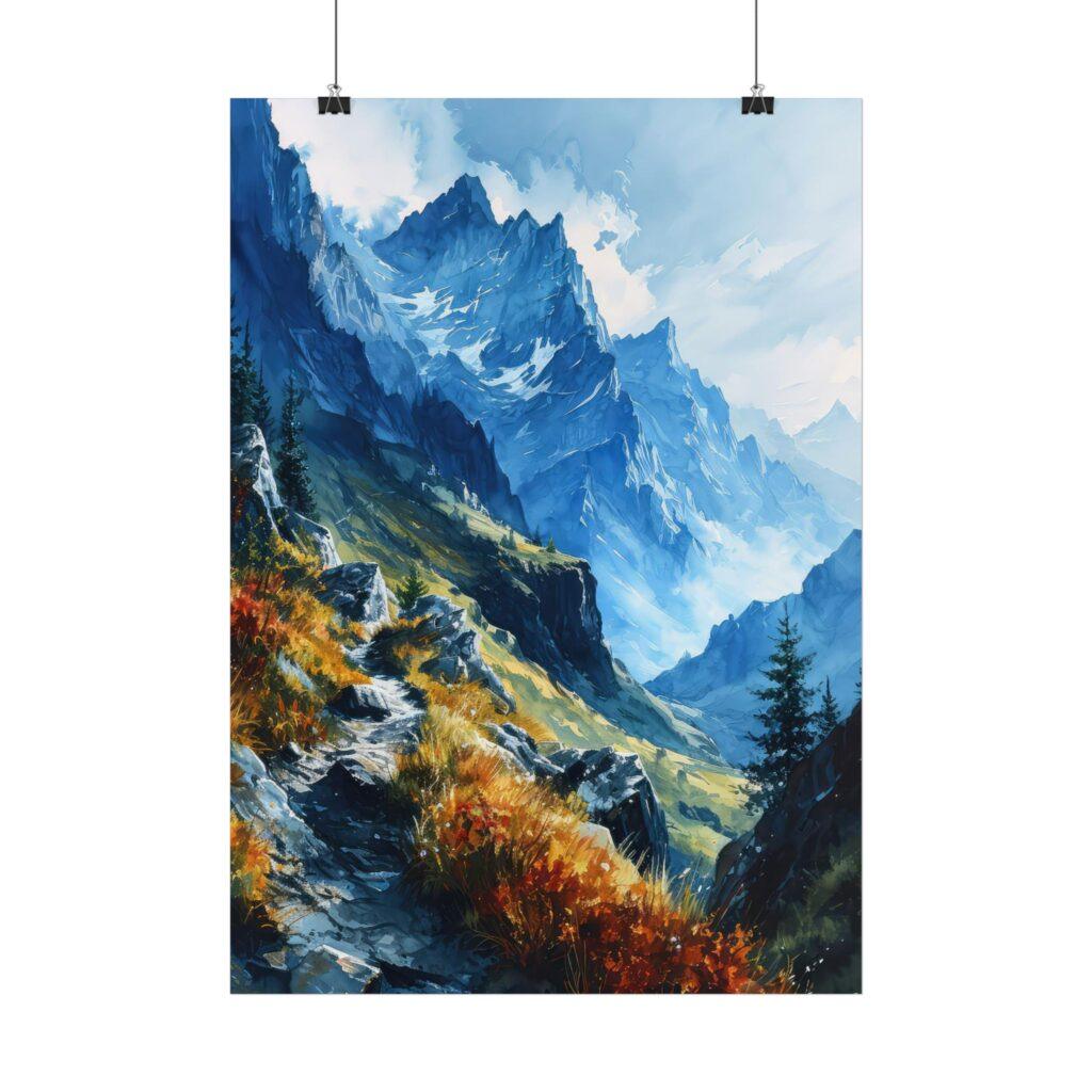 Majest&auml;tische Berglandschaft Aquarell Poster &ndash; Kunst f&uuml;r Bergliebhaber in verschiedenen Gr&ouml;&szlig;en