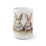 Weiße Aquarell Kaffee-Tasse mit Kaninchenmotiv – Perfektes Geschenk für Tierliebhaber