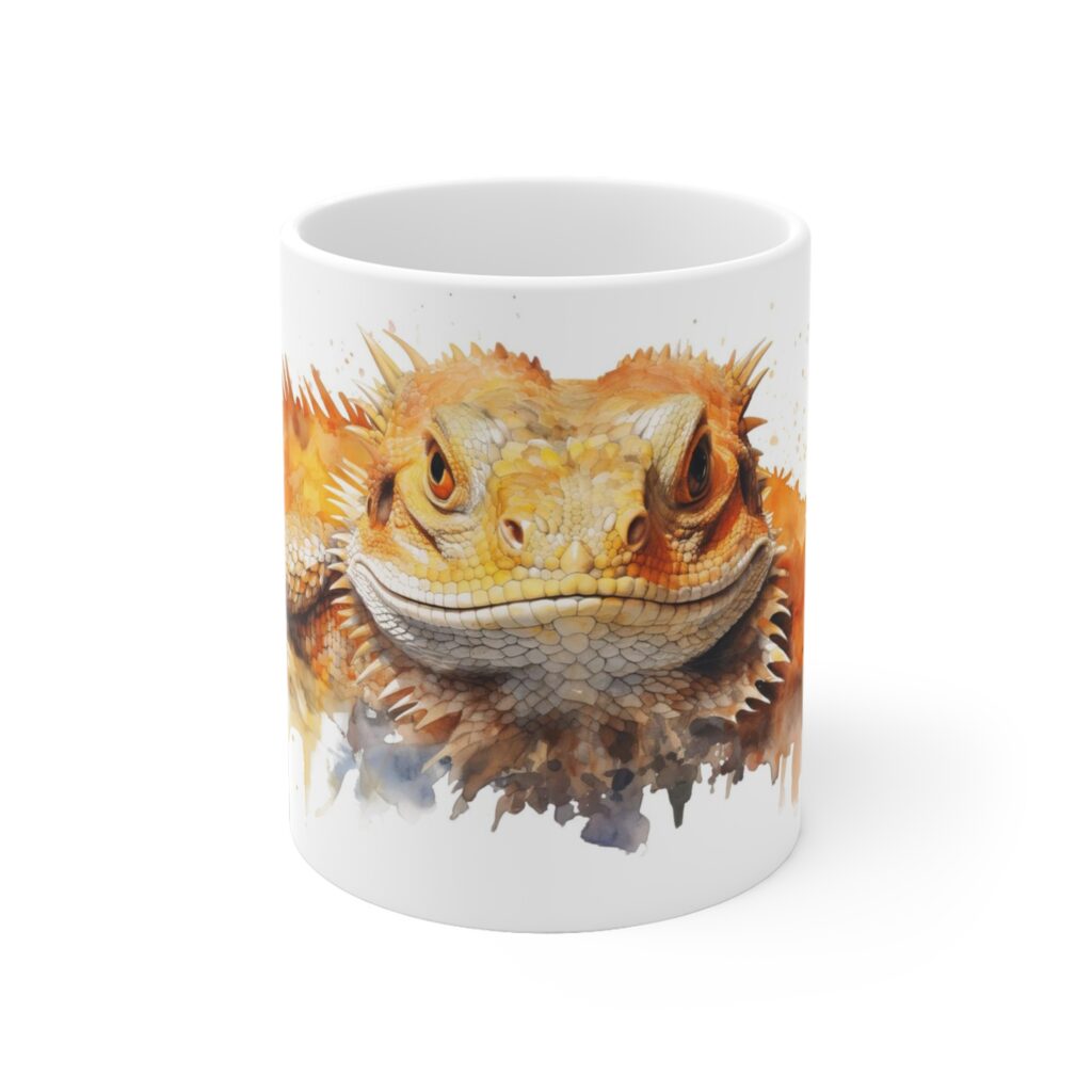 Wei&szlig;e Keramiktasse im Aquarell-Stil - Ideal f&uuml;r Reptilienfans und als Geschenk