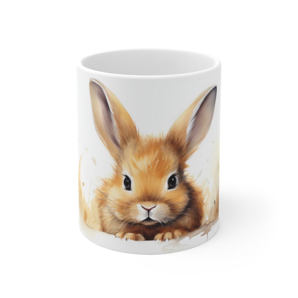 Wei&szlig;e Aquarell Kaffee Tasse mit Kaninchenmotiv &ndash; ideales Geschenk f&uuml;r Tierliebhaber