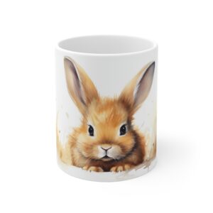 Weiße Aquarell Kaffee Tasse mit Kaninchenmotiv – ideales Geschenk für Tierliebhaber