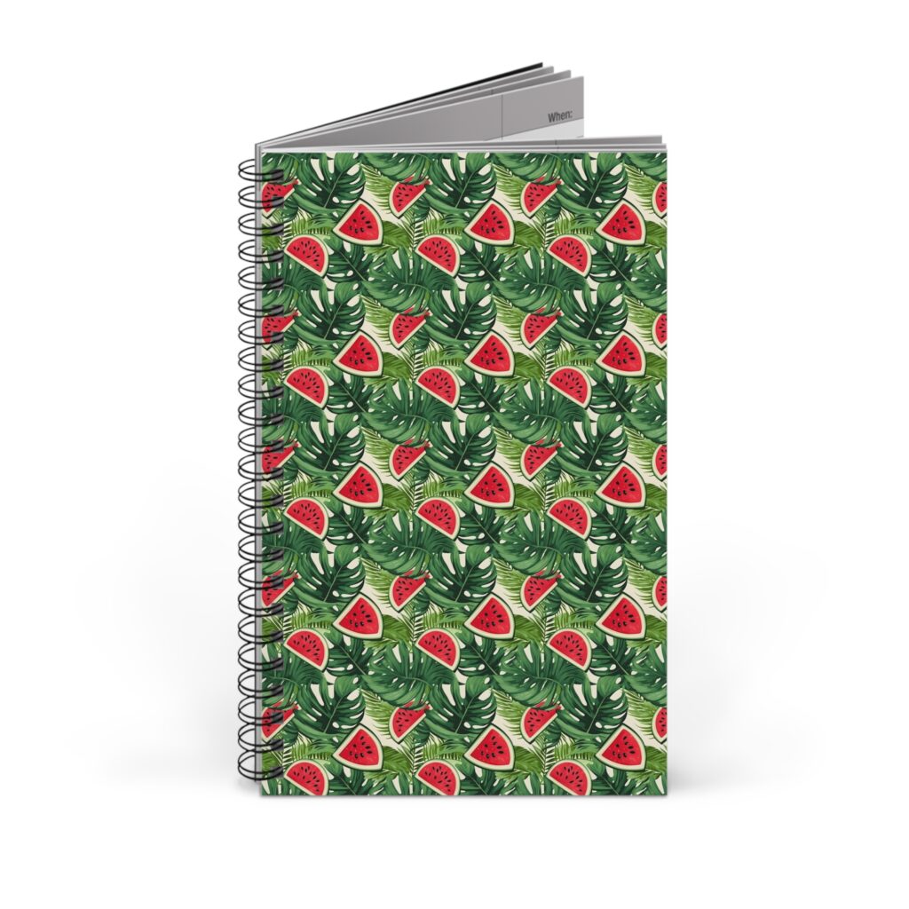 Aquarell Pflanzenmuster Notizbuch - Melone, Farn und Monstera - Ideal f&uuml;r Notizen und Planungen