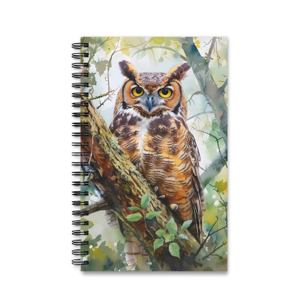 Notizbuch mit Aquarell Eule im Baum &ndash; Ideal f&uuml;r kreative Notizen und Planungen