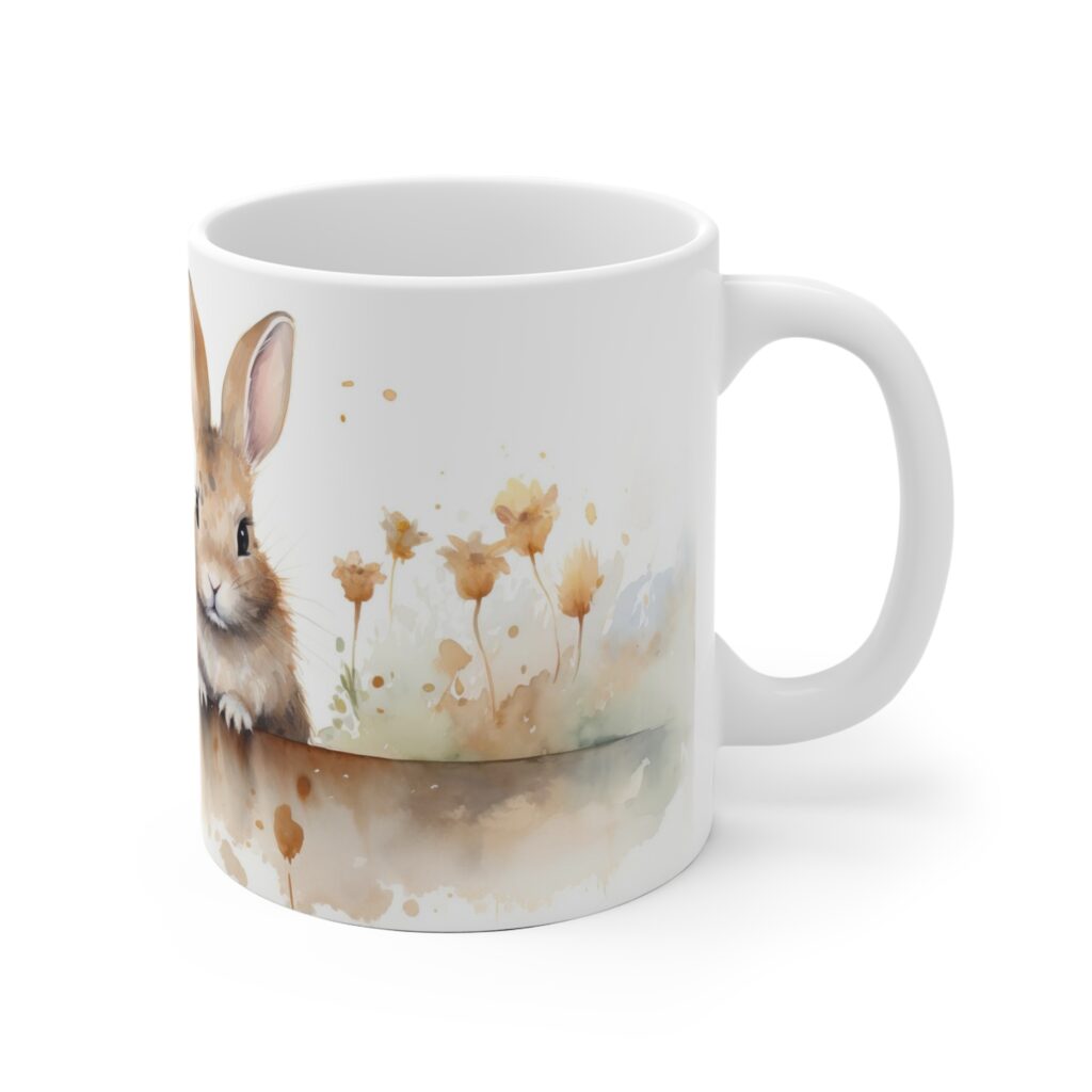 Wei&szlig;e Aquarell Kaffee-Tasse mit Kaninchenmotiv &ndash; Perfektes Geschenk f&uuml;r Tierliebhaber