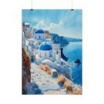 Santorini Aquarell Kunstposter – Mediterranes Flair für jeden Raum, 4 Größen verfügbar