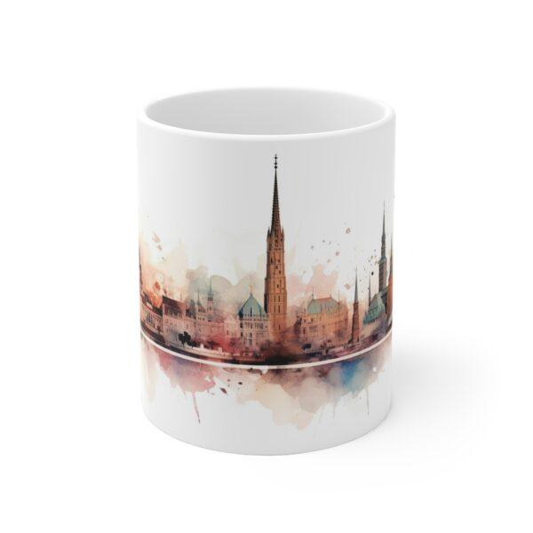 Aquarell Skyline Hamburg Kaffeetasse – Bedruckte Geschenkidee für Stadtliebhaber