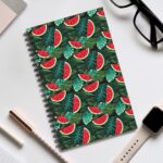 Aquarell Notizbuch mit Pflanzenmuster - Melone, Farn, Monstera - Blanko, liniertes, punktkariertes Design und Planer