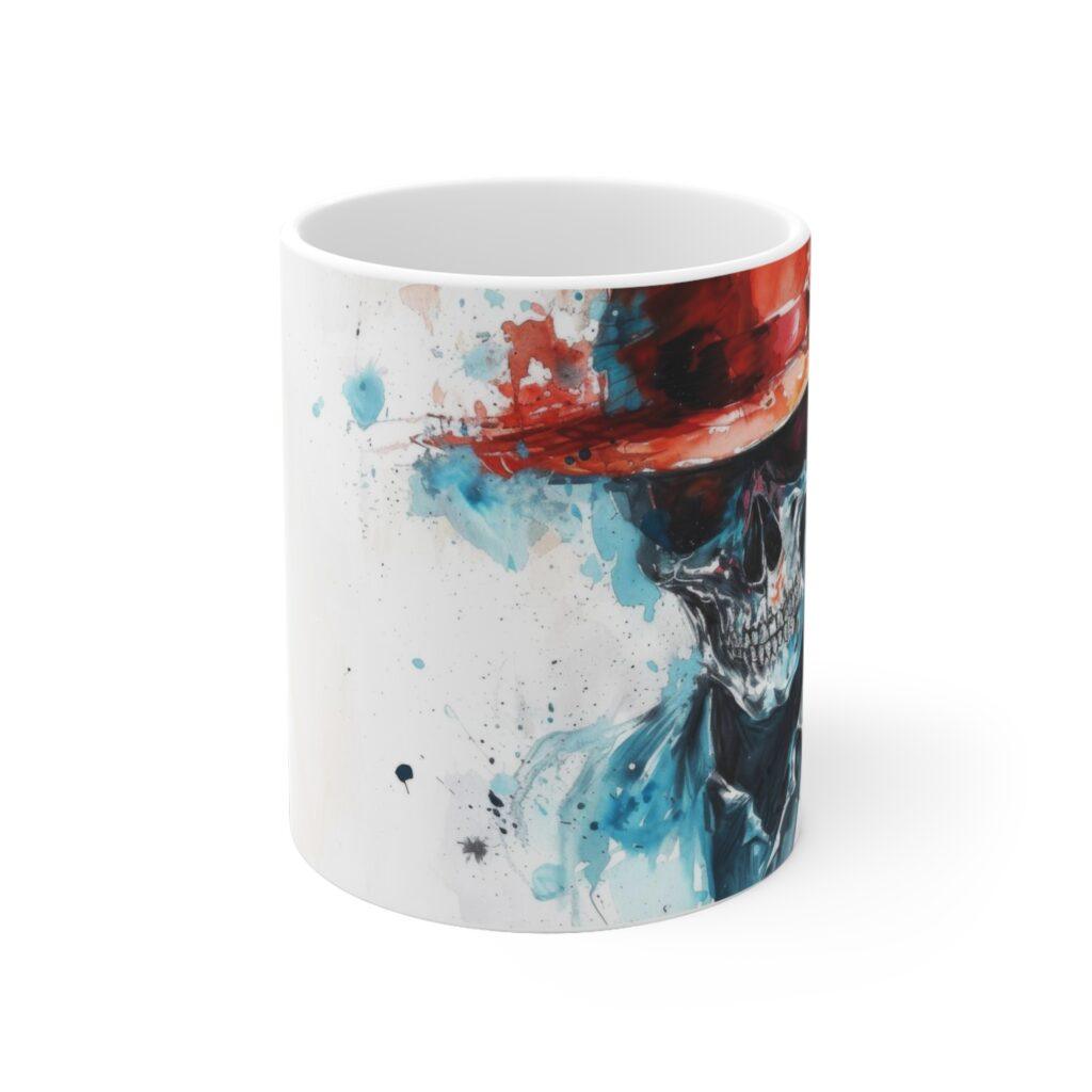Aquarell Totenkopf Tasse mit Hut - Mystisches Becher-Design f&uuml;r Gothic- und Kunstliebhaber