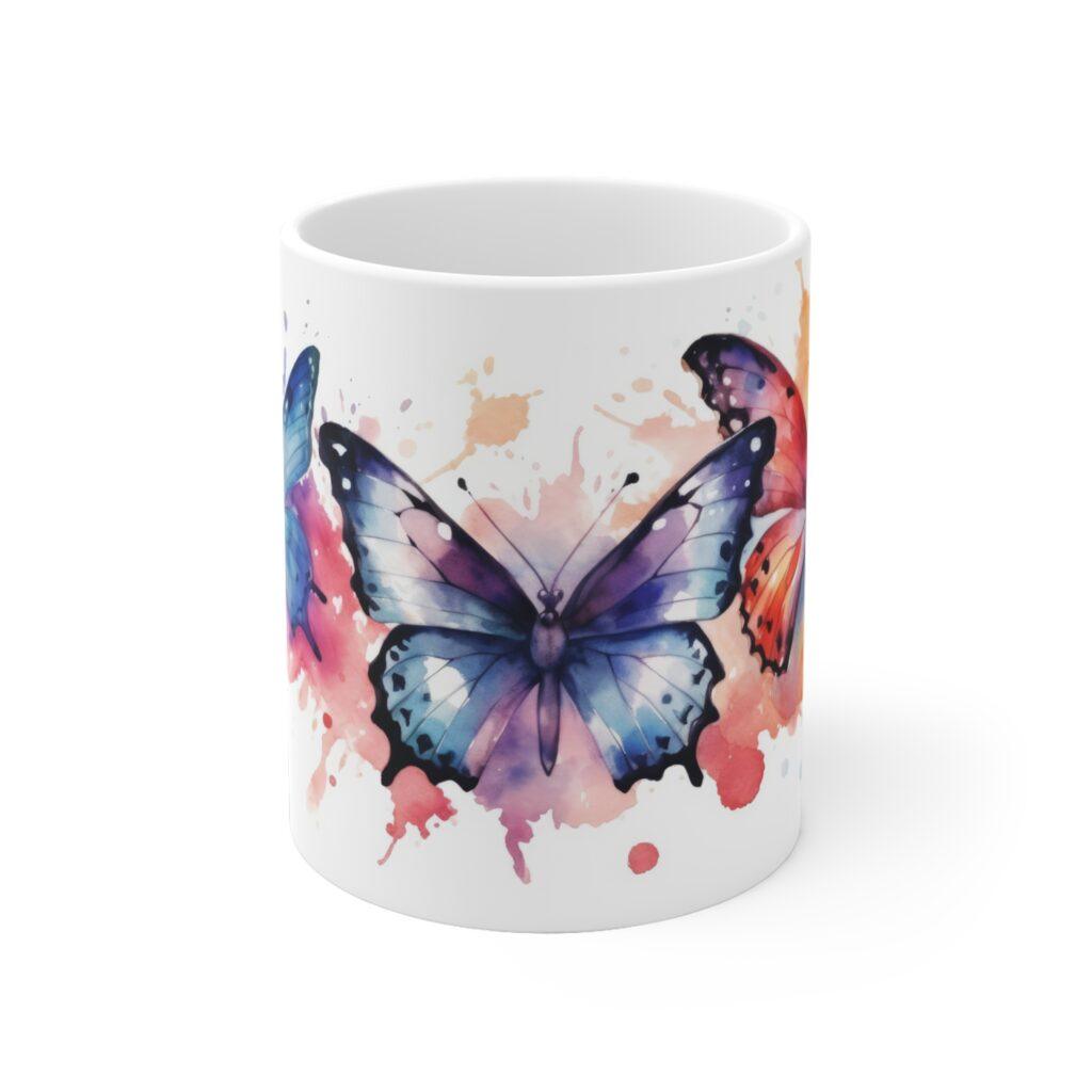 Bunte Schmetterlinge Aquarell Tasse - Farbenfroher Becher f&uuml;r Natur- und Schmetterlingsliebhaber