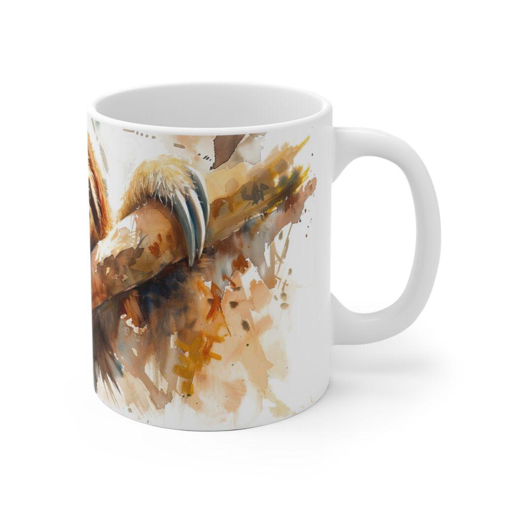 Faultier Keramiktasse mit Aquarelldesign - Sp&uuml;lmaschinen- und Mikrowellengeeignet