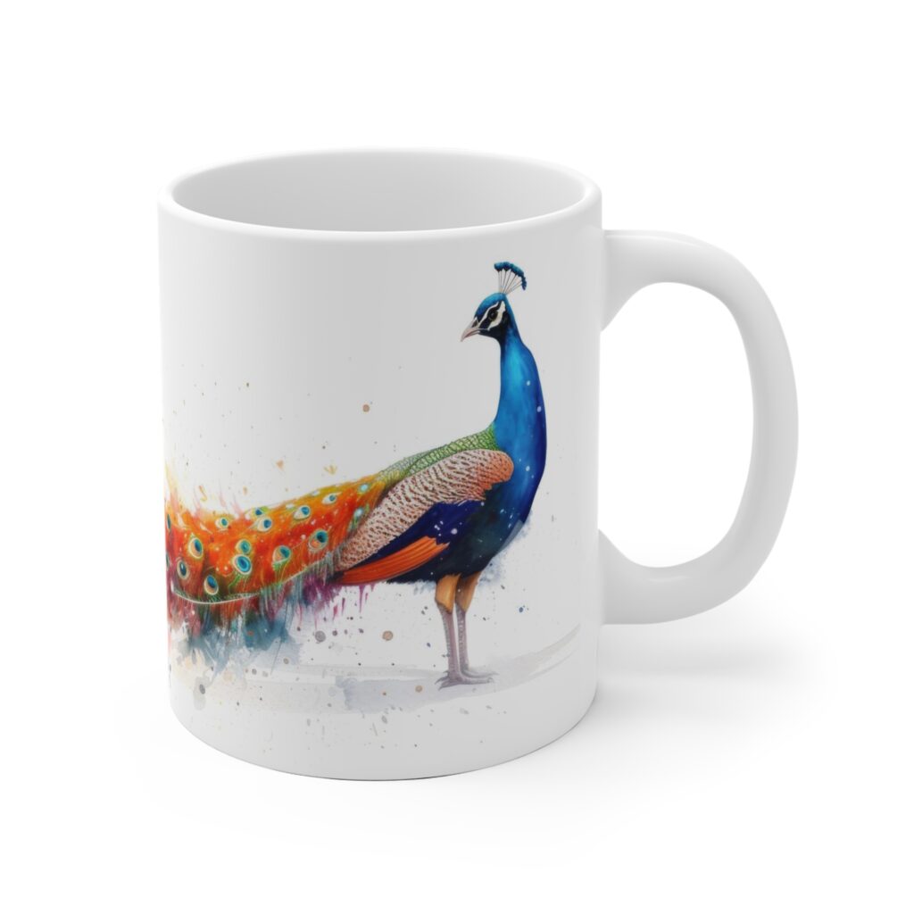Pfau Aquarell Tasse &ndash; Eleganter Becher f&uuml;r Vogelliebhaber und Kunstfreunde