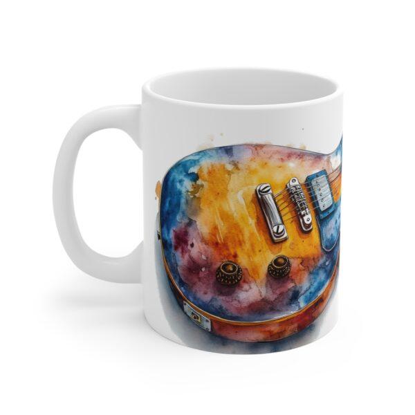 Keramiktasse mit Les Paul Sunburst Blue Aquarell Design – ideal für Kaffeeliebhaber!