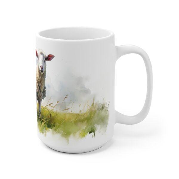 Weiße Keramiktasse mit süßem Schaf im Aquarell-Stil – Niedliche Tiermotiv-Tasse