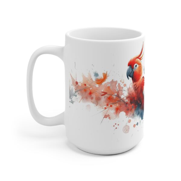 Weißer Keramik Becher mit Kakadu Vogel Motiv für Kaffee und Tee