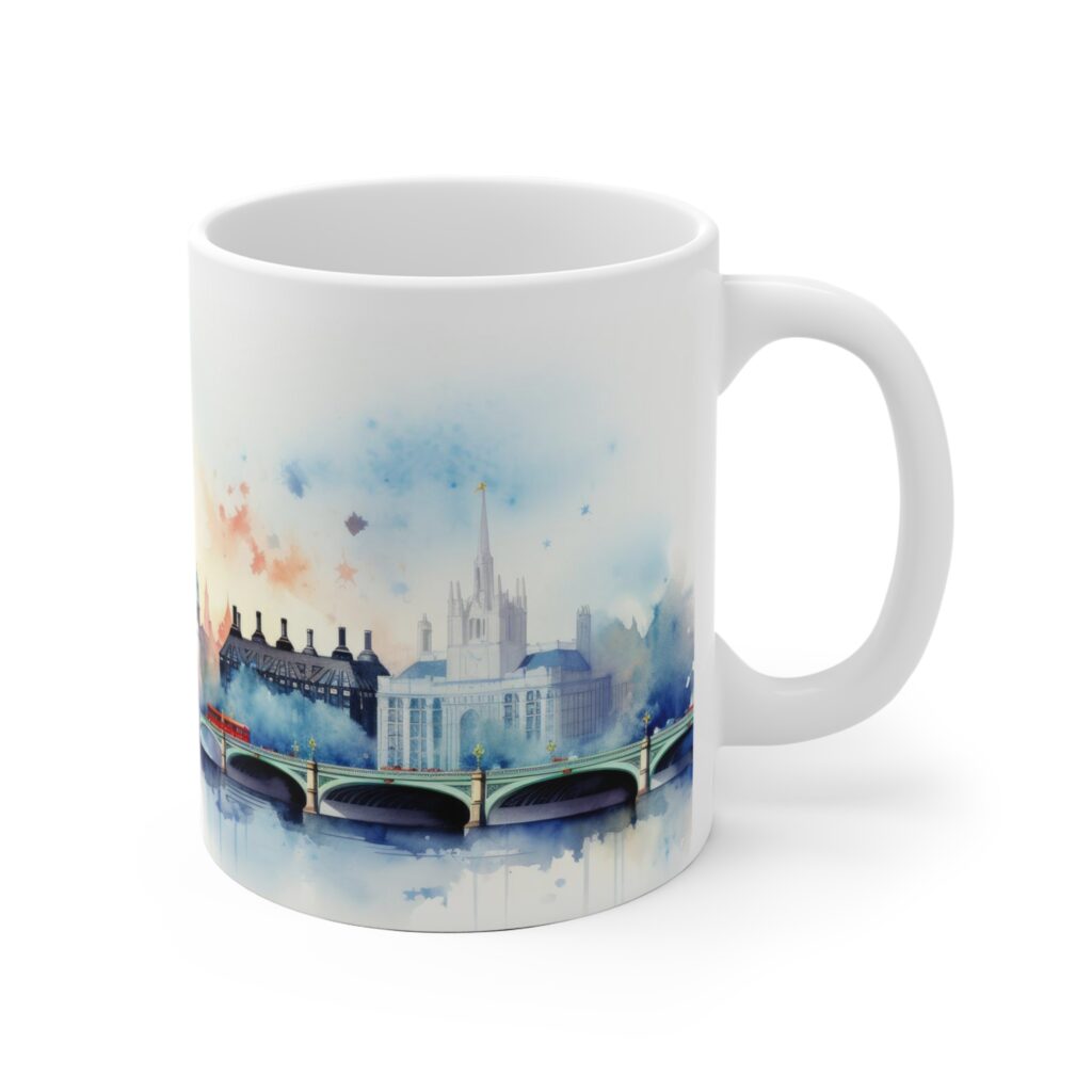 Wei&szlig;e Tasse mit Watercolor Big Ben Motiv &ndash; Perfektes Geschenk f&uuml;r Reisefreunde und Weltenbummler