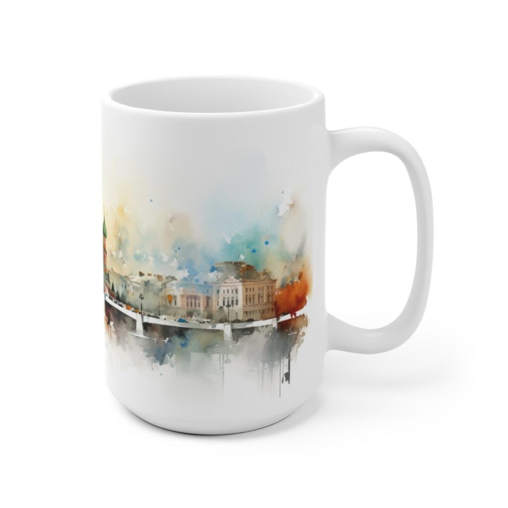 Wei&szlig;e Tasse mit Watercolor Kreml Motiv &ndash; Perfektes Geschenk f&uuml;r Reisefreunde und Entdecker