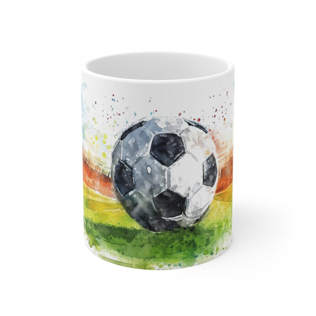 Fu&szlig;ball Aquarell Tasse - EM 2024 Design Becher f&uuml;r Sportbegeisterte und Fu&szlig;ballfans
