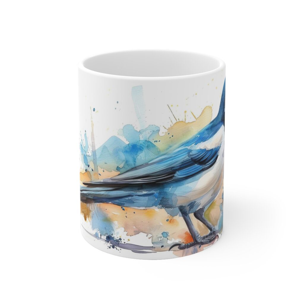 Magpie Bird Aquarellbecher aus Keramik - stilvolles Design f&uuml;r jeden Anlass