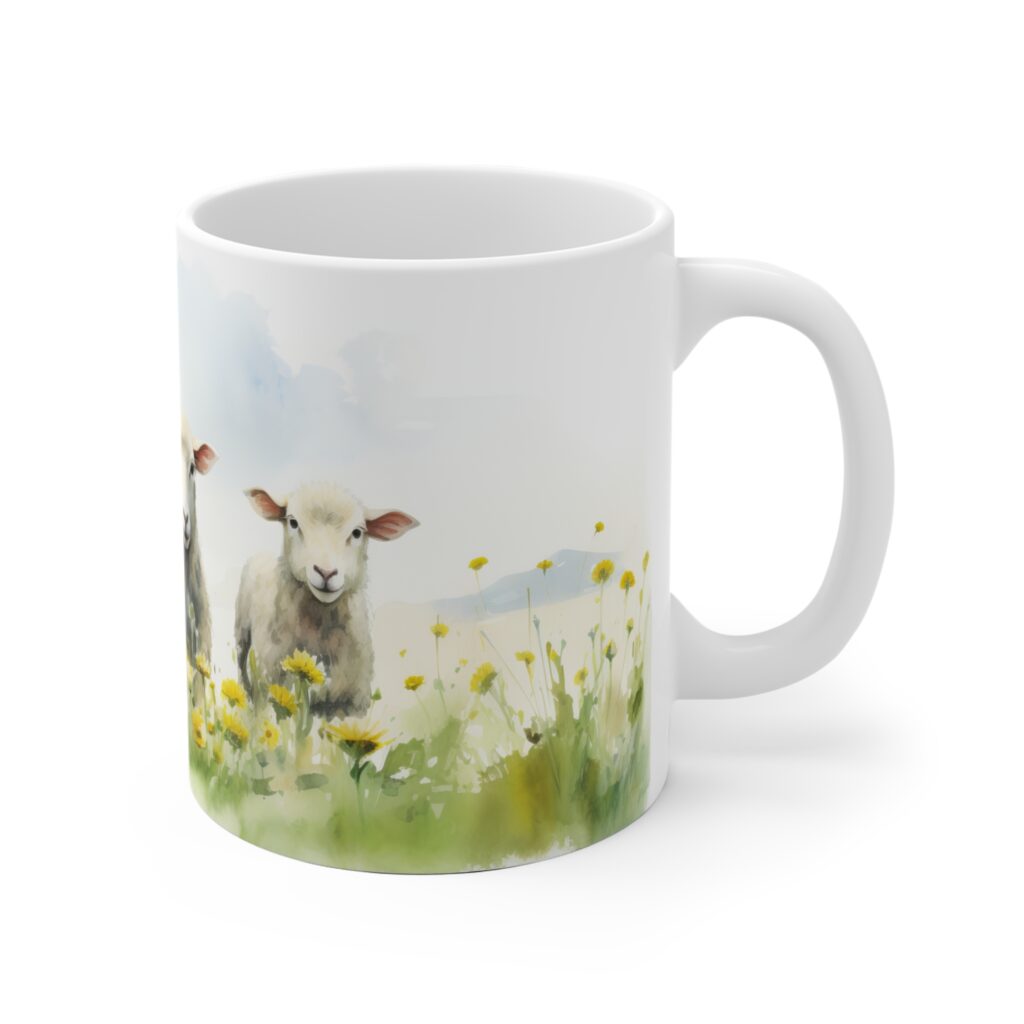 Aquarell Schafe Keramik Tasse - L&auml;ndliches Design f&uuml;r Tierliebhaber - Perfektes Geschenk
