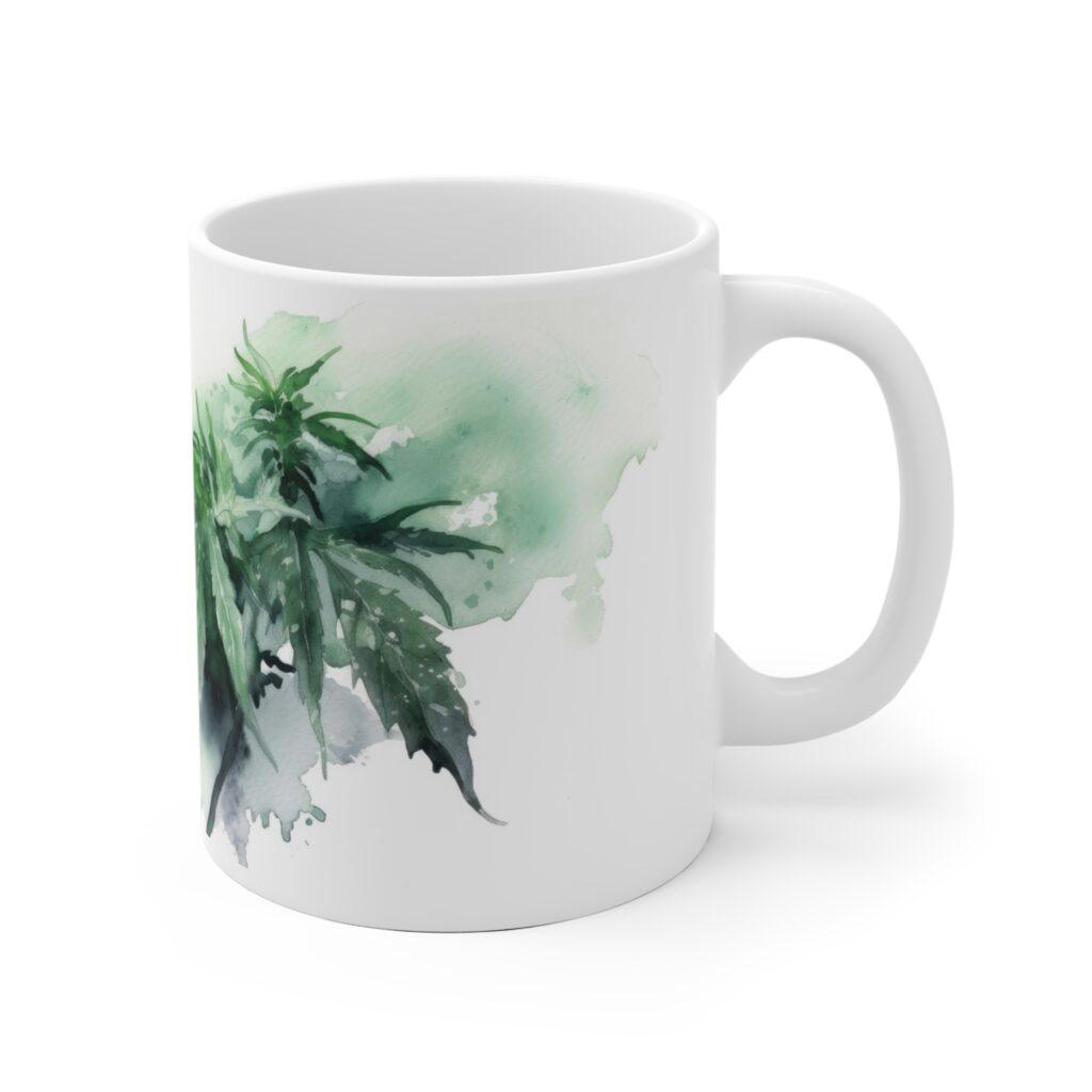 Cannabis Aquarell Becher - Hanfpflanze Design f&uuml;r Botanik-Liebhaber und Naturfreunde