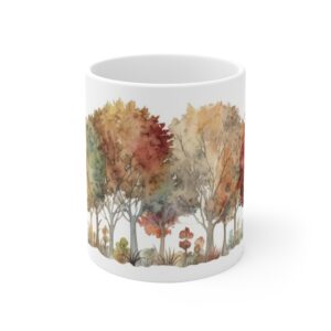 Herbstliche Laubbaum Tasse aus Keramik - Aquarell Design in Naturfarben