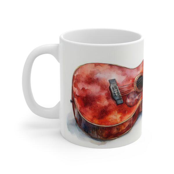 Keramiktasse mit roter Akustikgitarre im Aquarellstil – Perfektes Geschenk für Musikliebhaber