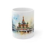 Weiße Tasse mit Watercolor Kreml Motiv – Perfektes Geschenk für Reisefreunde und Entdecker