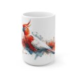 Weißer Keramik Becher mit Kakadu Vogel Motiv für Kaffee und Tee