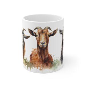 Weißer Keramik Becher mit Ziegenmotiv - Aquarell Bauernhof Tasse für Tierliebhaber