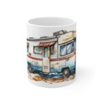 Camping Tasse im Aquarell-Stil – Weiße Keramiktasse für Wohnmobil Liebhaber