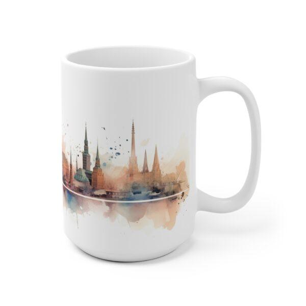 Aquarell Skyline Hamburg Kaffeetasse – Bedruckte Geschenkidee für Stadtliebhaber